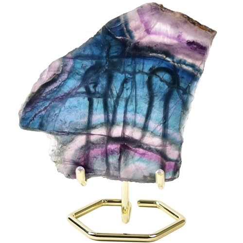 AMOYSTONE Large Blue Fluorite Stone Plate Healing Crystal Slices Color