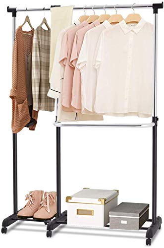 COSTWAY Perchero de Burro Extensible con Ruedas Telescópico Altura Ajustable para Ropa Zapatos