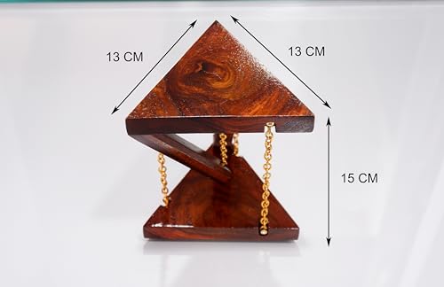 Image of Tensegrity Diwali Gift, Solid Wood, Triangle Shape | Home & Office Decor, Showpiece, Light Weight, Vintage Brown Surface with Gold Finish Chain