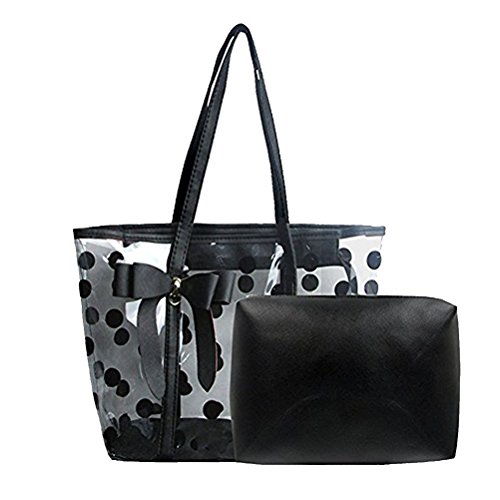 Women Kawaii Clear Bowknot Handbag Dot Waterproof Plastic Bag Black