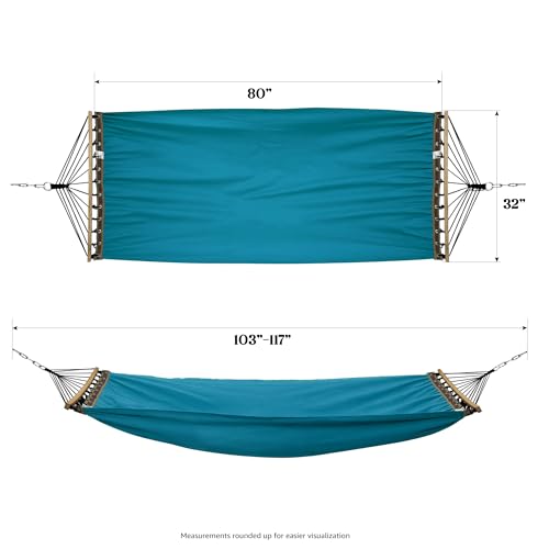 Image of Tranquillo Hammock 2 Person Canvas Portable Hammock with Curved Wood Spreader Bar for Cozy Indoor and Winter Outdoor Use (Blue)