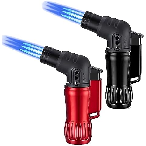 Lighter, 2pcs/Set Triple Jet Flame Torch Lighter,Bend Head Design Refillable Butane Gas Lighters, Jet 3 Flame Windproof Lighters for Candle,Indoor,Kitchen,Outdoor,Camping(without Butane)-Black+Red Cover