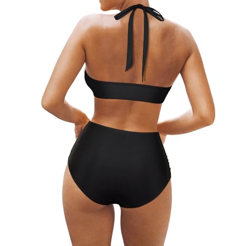 OMKAGI Women Mesh High Waisted Bikini Set Sexy V Neck Tummy Control Swimsuit Bathing Suit2