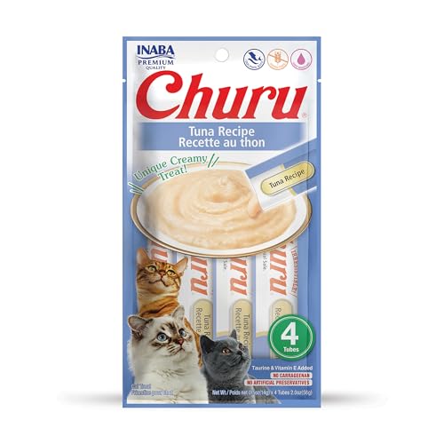 Image of INABA Churu Lickable Puree Natural Cat Treats (Tuna Recipe, 4 Tubes)