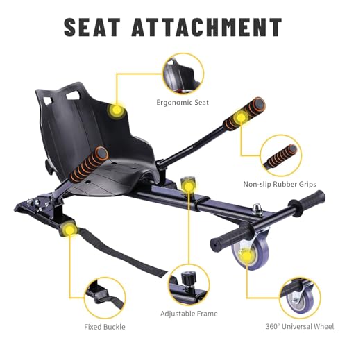Image of SIMATE Hoverboard Kart Seat Attachment, Hover Board Go Kart Accessory for 6.5 inch 8 inch 8.5 inch 10 inch Scooter, Adjustable Frame Length and Handlebar Control Buggy Attachment, Gifts for Kids Adults