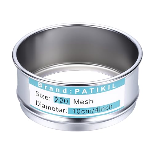 PATIKIL 220 Mesh(0.07mm) Lab Sieve, 3.9"(10cm) Diameter Sifting Screen 304 Stainless Steel Wire Cloth Fine Mesh Sieve for Industrial Laboratory Home Soil Sifter Dry Sift Screens Hash