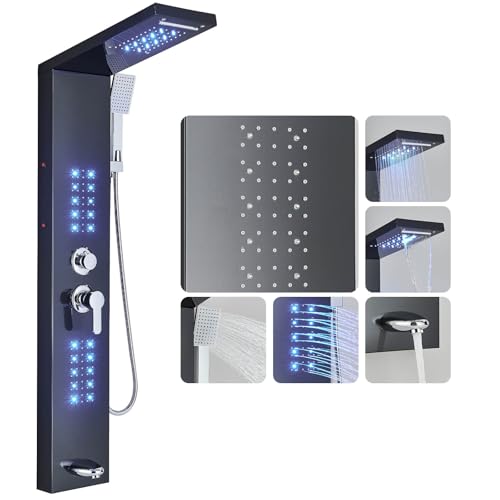 Duschpaneel Wandmontiertes Duschsystem mit LED,Multifunktionale Duschsäule mit Regendusche Wasserfalldusche Massagedusche Handbrause Duscharmatur Komplettset Duschpaneel mit Armatur Schwarz Duschpaneel Wandmontiertes Duschsystem mit LED,Multifunktionale Duschsäule mit Regendusche Wasserfalldusche Massagedusche Handbrause Duscharmatur Komplettset Duschpaneel mit Armatur Schwarz