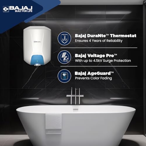 Image of Bajaj Endure Series Gracio 15 L Storage Water Heater For Home | 5 Star Rated Geyser | 20% More Hot Water* | Thermostat Knob | Shock Resistant & Rust Proof | Child Safety Mode | 4-Yr Warranty 【White】
