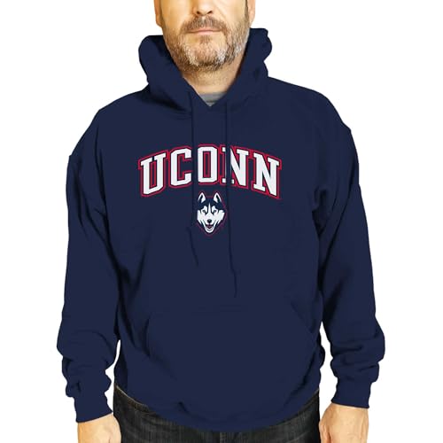 Campus Colors Adult Arch & Logo Soft Style Gameday Hooded Sweatshirt (UCONN Huskies - Navy, Large)