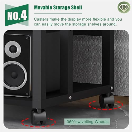 mueble equipo hifi Estante de audio de metal con cajón 16 18 pulgadas - Estante/gabinete para componentes estéreo de 3 niveles - Estante multimedia negro para accesorios de TV Consolas de juegos Equip - imagen 5