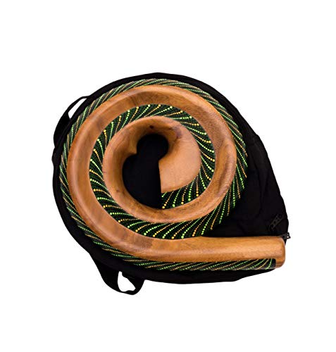 Handgefertigtes Didgeridoo Rundform aus zertifiziertem Suarholz – 28 cm Ø – Dot Painting Handbemalung – poliert & gewachst – inkl. Schutztasche – Naturinstrument aus Bali (D1)