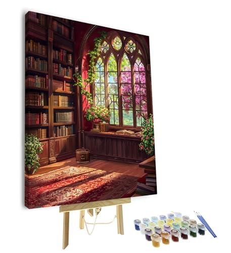 Peinture par numéros pour cadeau original sur thème bibliothèque vintage