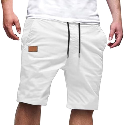 Image of Mens Casual Shorts Cotton Drawstring Summer Beach Stretch Hiking Golf Short Solid Color Joggers Shorts Pockets