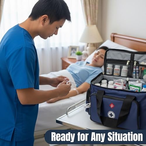 Image of PAHAL 18 inch Multi-Function Doctor First Aid Bag | Waterproof Medical Kit, 8 Pockets, 3 Compartments | Trauma, Vaccination, Emergency Bag for Clinic, Hospital, Home & Industrial Use (Blue)