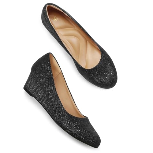 Image of mysoft Women's Wedge Pumps Low Heel Closed Toe 2in Dress Shoes