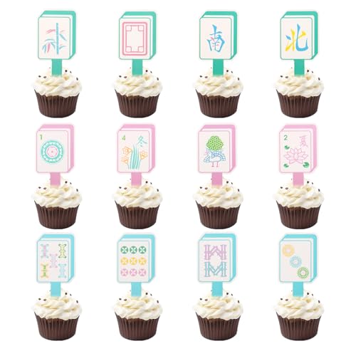 48 pics gâteau Mahjong décoration cupcake fête jeu