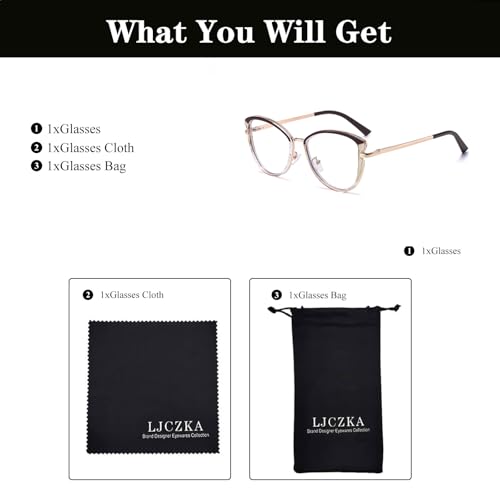 Image of LJCZKA Blue Light Blocking Glasses for Women Cat Eye Computer Gaming Eyeglasses Cateye Metal Frame Anti Eyestrain Clear Lens