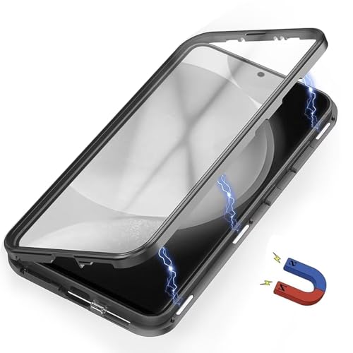 per Samsung Galaxy S10 plus Cover, 360 Gradi Protezione Case,Custodia Adsorbimento Magnetico Protettiva, Fronte e Retro in Vetro Temperato Trasparente Cover,Nero