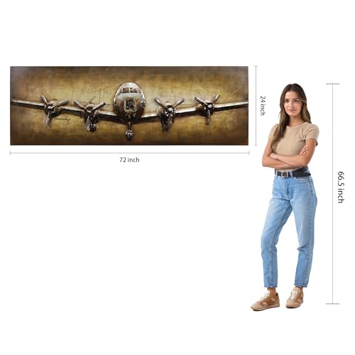Empire Art Direct Metal Airplane Hand Painted Primo Mixed Media Iron Sculpture,3D Wall Art, Ready to Hang,Living Room, Bedroom ＆ Office, 72 in x 24 in, Brown,Tan by Empire Art Direct - Image 7