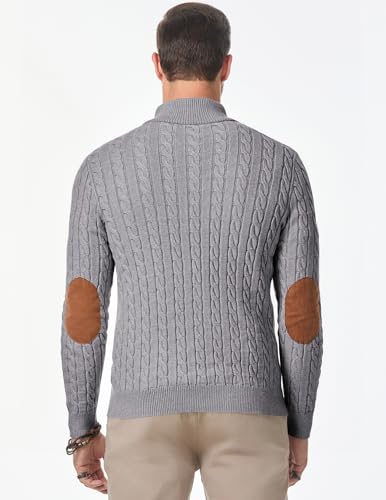 Image of JMIERR Men's Cable Knit Pullover Sweater Casual Long Sleeve Stand Collar Button Knitted Sweaters