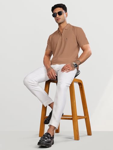 Image of BULLMER Trendy Solid Zipper Collar /Polo Neck Tshirt for Men