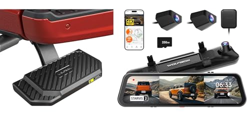 Image of WOLFBOX Bundle: G900 Tripro 4K+2.5K+1080P 3-Channel Mirror Dash Cam (Includes 256GB Card) & Retractable Tailgate Bed Step for 2021-2026 Ford F-150 /Lightning EV