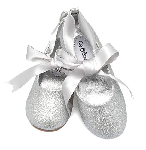 Olivia K Girls Adorable Ballerina Mary Jane Flats Ribbon Tie Shoes