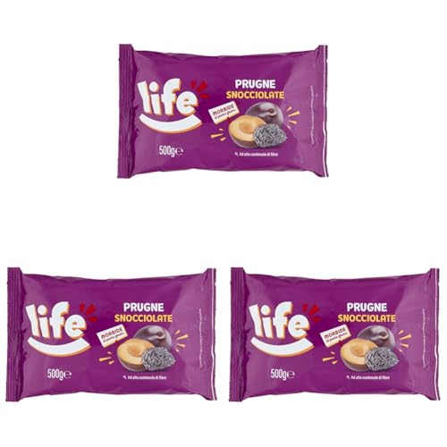 Life | Prugne Secche Denocciolate ad Alto Contenuto di Fibre, Morbide al Punto Giusto, Frutta Secca in Sacchetto da 500 g (Confezione da 3)