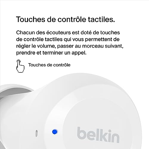 Belkin Écouteurs True Wireless SoundForm Bolt (sans fil, jusqu'à 28h d'autonomie de batterie, mode mono, certification IPX4, Bluetooth, micro, pour iPhone, Galaxy, etc.)