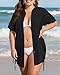 Pinup Fashion Plus Size Cover-Ups Swimwear Black Button Down Bathing Suit Beach Drawstring Cover Up Shirt 14W-24W