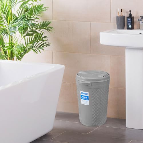 Image of KOLORR Stitch Round Plastic Dustbin with Swing Lid 8.5 Litres, Trash Bin, Garbage Waste Bin For Home, Bathroom, Kitchen, Office, Bedroom Grey Color
