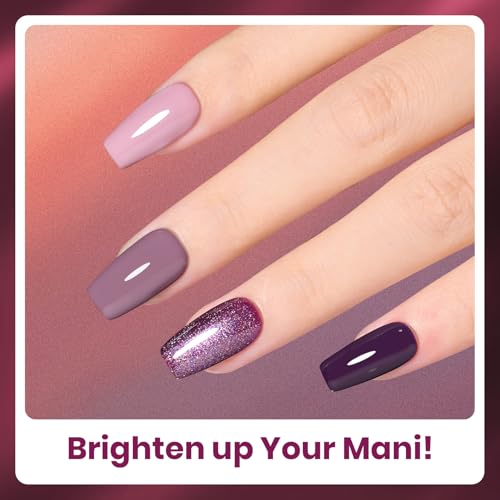Image of Beetles Purple Gel Nail Polish Set, 6 Colors Muse of Midnight Gel | 6 Burgundy Nude Purple Gel Polish Colors with Glitter Cat Eye Effects for Uv Led Soak-Off Manicures