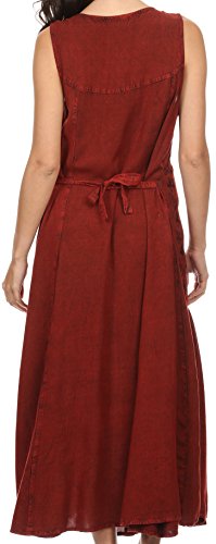 Image of Sakkas Maya Floral Embroidered Sleeveless Button Up Rayon Dress