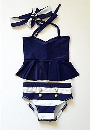 ファッションカジュアルスリムストライプ子供ビキニスーツ海軍3個セット水着水着水着水泳夏の服(3T-ポーランド)