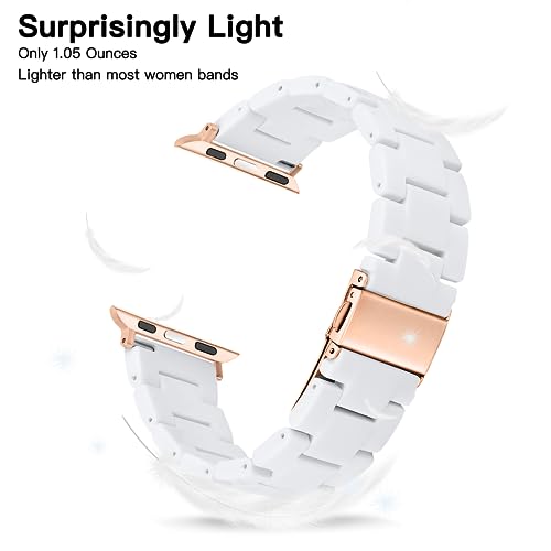 Melyis APPLE WATCH BAND APPLE WATCH BANDS Lightweight Resin Watch Band Compatible With Apple Watch Band 41Mm 40Mm 38Mm, Wristband Bracelet For Women Men, Watch Strap For Iwatch Series 9/8/7/6/5/4/3/2/1/Se-Pure White For Rose Gold thumb #1