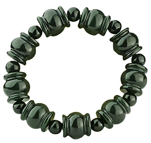 Bracelet en jade vert de Hetian véritable avec perles tambour sculptées à la main