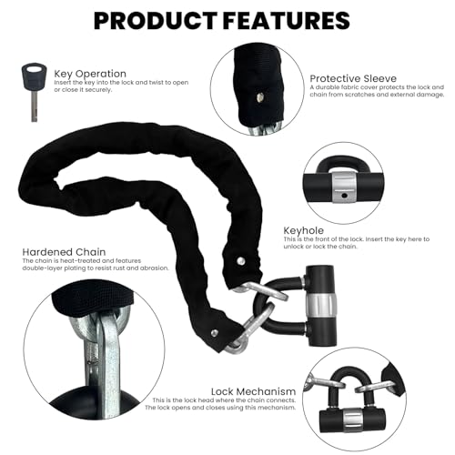 Image of Allextreme Heavy Duty Anti Theft Stainless Steel Chain & U Lock with 2 Keys Multipurpose Use Security Locks for E-Bikes, Bike Motorcycle and Bicycle (Pack of 1, Black)