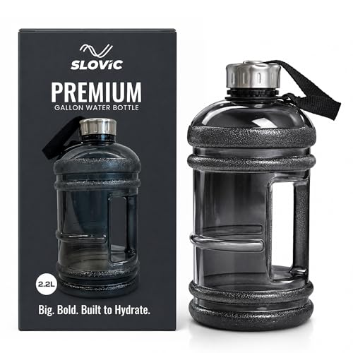 Image of SLOVIC Gallon Water Bottle 2 + Litre | Gym Motivational Sipper Water Bottle for Adults | 100% BPA Free & Leakproof | 2 Litre Sipper for Men & Women with Ergonomic Handle | Transparent | 2200 ML