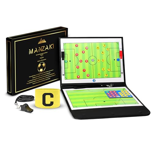 MANZAKI Pizarra futbol entrenador, Pizarra entrenador de futbol, Pizarra tactica futbol con Fichas Magneticas, Silbato, Rotulador Rojo, Negro y Brazalete Capitán