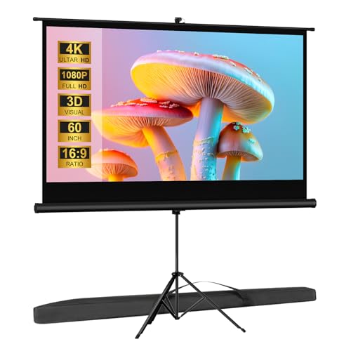 SCREENMAX Outdoor Projector Screen with Stand Tripod, Indoor Pull Up Portable Projector Screen...