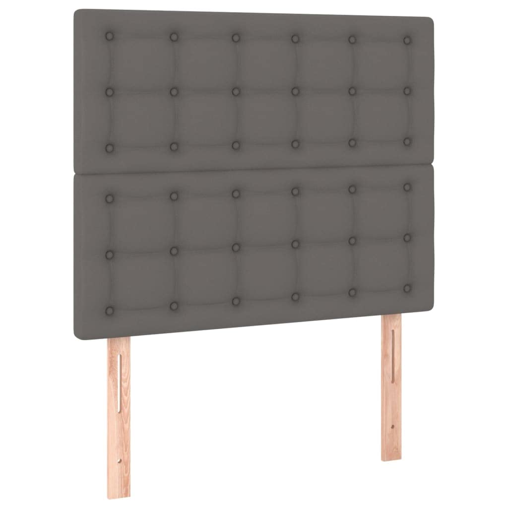 Kunstleder Boxspringbett mit LED Beleuchtung höhenverstellbares Kopfteil | Boxspringbett mit Matratze & LED Grau 100x200 cm Kunstleder mit Kopfteil verstellbar Taschenfederkernmatratze Topper USB
