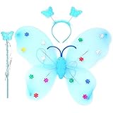 Lookatool 3pcs/Set Girls Led Flashing Light Fairy Butterfly Wing Wand Headband Costume Toy (blue)