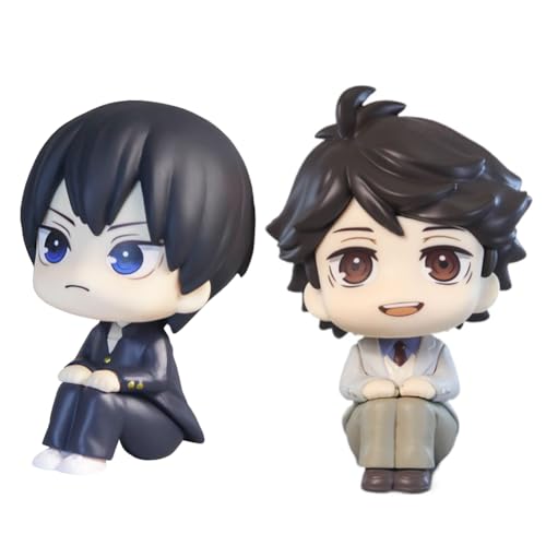 QAHEART 2pcs Oikawa Tooru Figure Tobio Kageyama Look Up Figure, 10cm Q Ver Cake Topper Decoration, Cartoon Character Figure Handmade Collectible for Fans