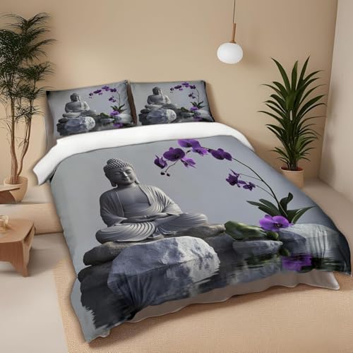 Housse de couette 240x260 orchidée zen parure lit 3D