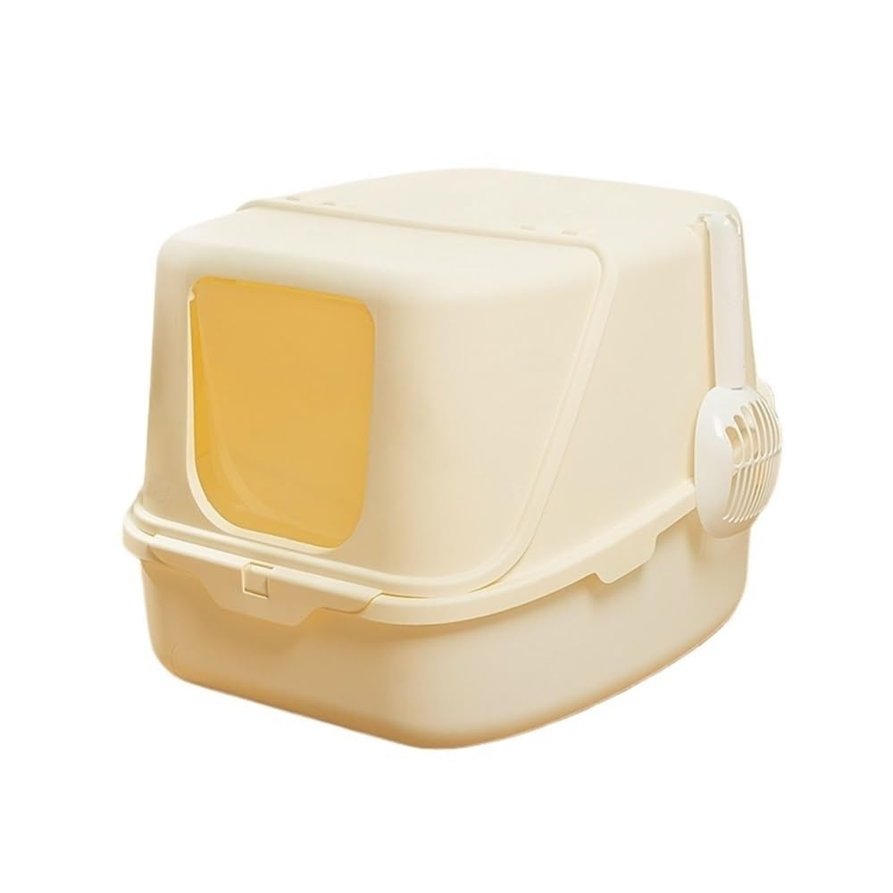 Pet Toilet Caja de Arena for Gatos Cerrada con Tapa y Puerta abatible, Bandeja de plástico fácil de Limpiar Litter Box(Yellow)