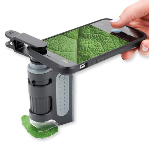 Carson MicroBrite Pro   Microscopio de Bolsillo con luz LED 60x 120x con Sistema de Lente asférica y Clip Digital para Smartphone (MM 350)