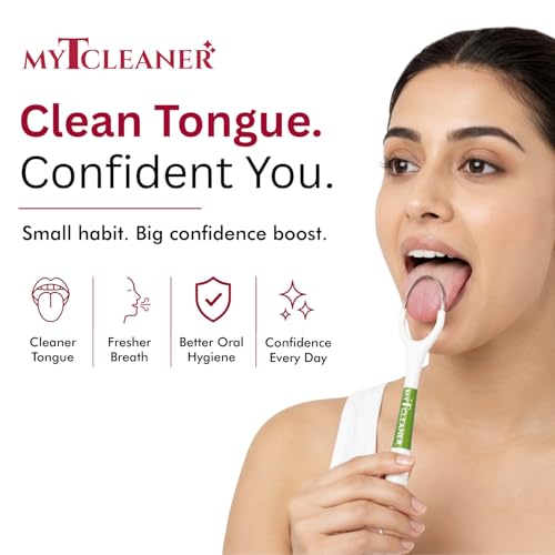 Image of MyTCleaner | Tongue Cleaner for Adults | Stainless Steel Tongue Scraper | Helps Freshen Breath & Supports Oral Hygiene | Rust-Free | Dentist-Designed | Pack of 2 (Olive Green & Maroon)