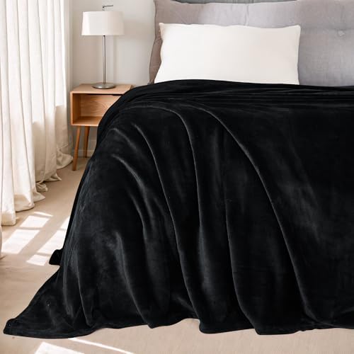 NICETOWN Fleece Queen Blanket Black - Bed Soft Lightweight Plush Fuzzy Cozy Luxury Microfiber Anti-Static Fuzzy Blanket, 90x90 inches 90"W x 90"L (Pac