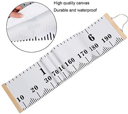 Smlper Height Chart for Kids Wall Hanging Ruler, Canvas Growth Chart for Baby Wood Frame Child Height Measuring Chart for Nursery Wall Décor 79"x7.9" (White)