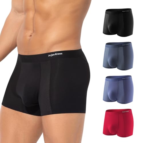 Arjen Kroos Mens Boxer Briefs Sexy Modal Mesh Underwear with Pouch Moisture Wicking Breathable Trunks 4 Pack